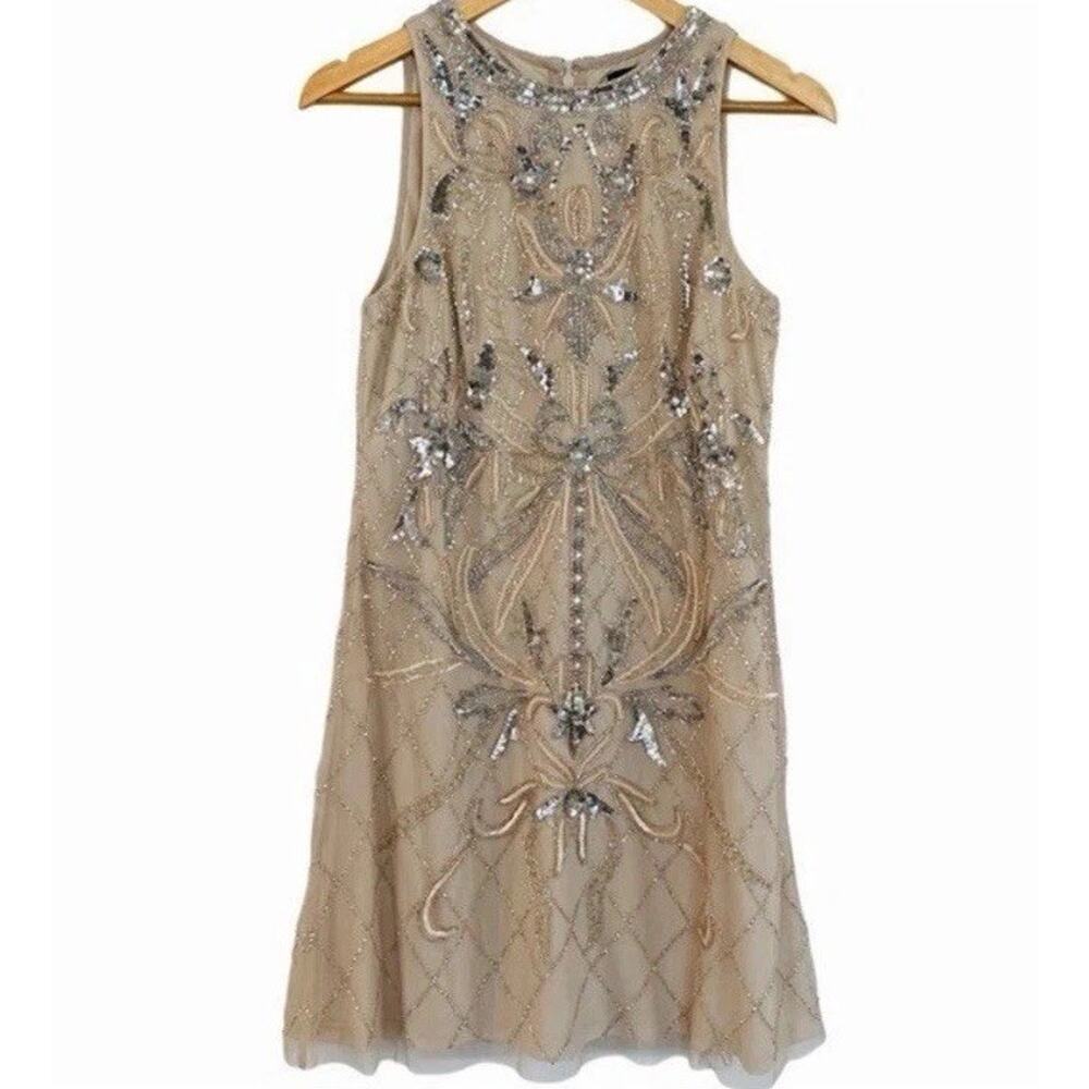 Aidan Mattox Women’s 10 Embroidered Sequin Cocktail Dress Minimalist Formal